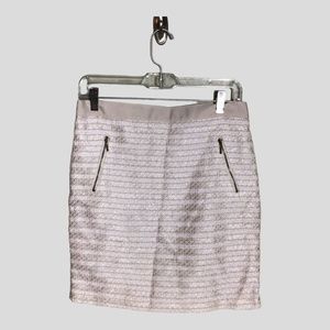 Forever 21 Women’s Cream/ Gold Tweed Ribbon Waist detail Mini Skirt Sz. Med EUC